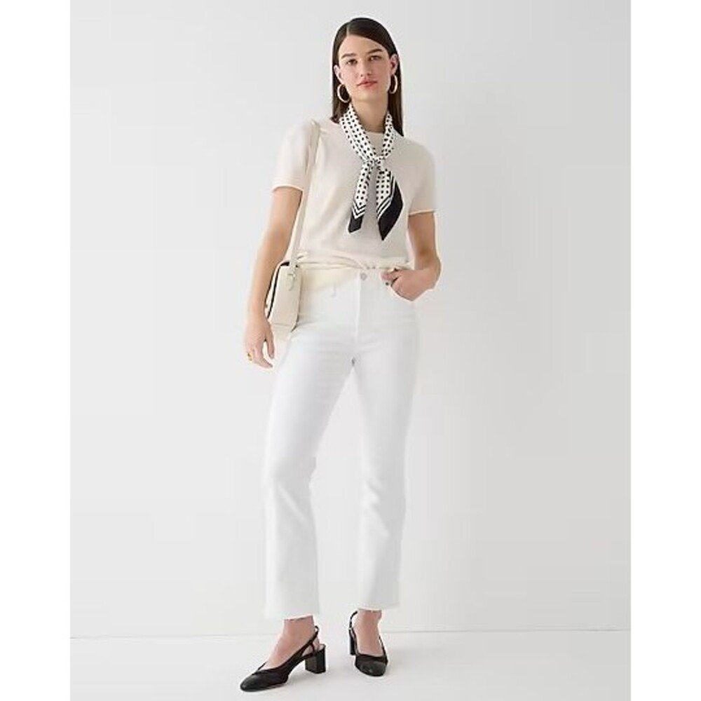 J.Crew Size 32 Demi Boot Crop Jean White Wash High Rise Cotton Stretch NWT